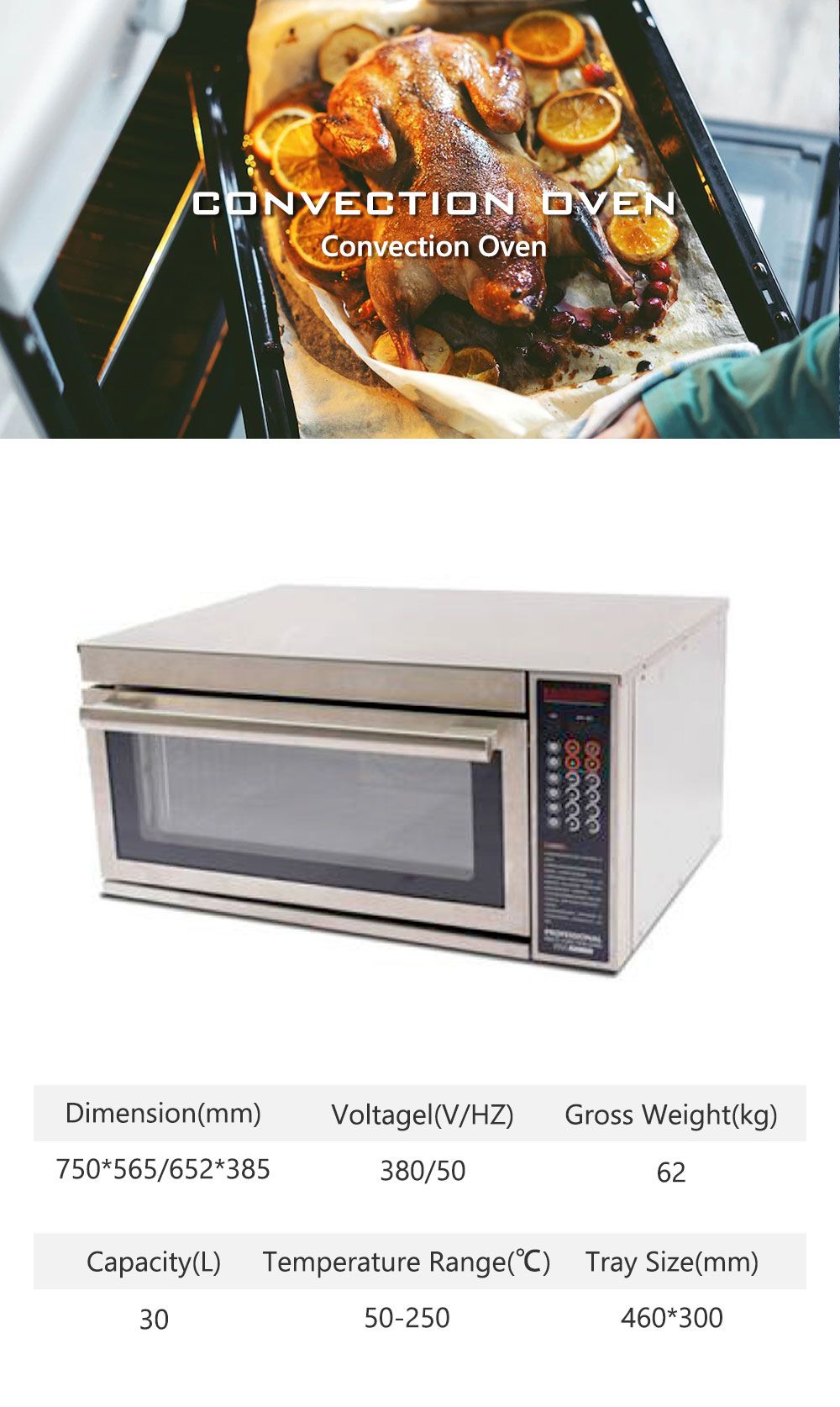 Commercial Electric 380V 50~250℃ Convection Oven