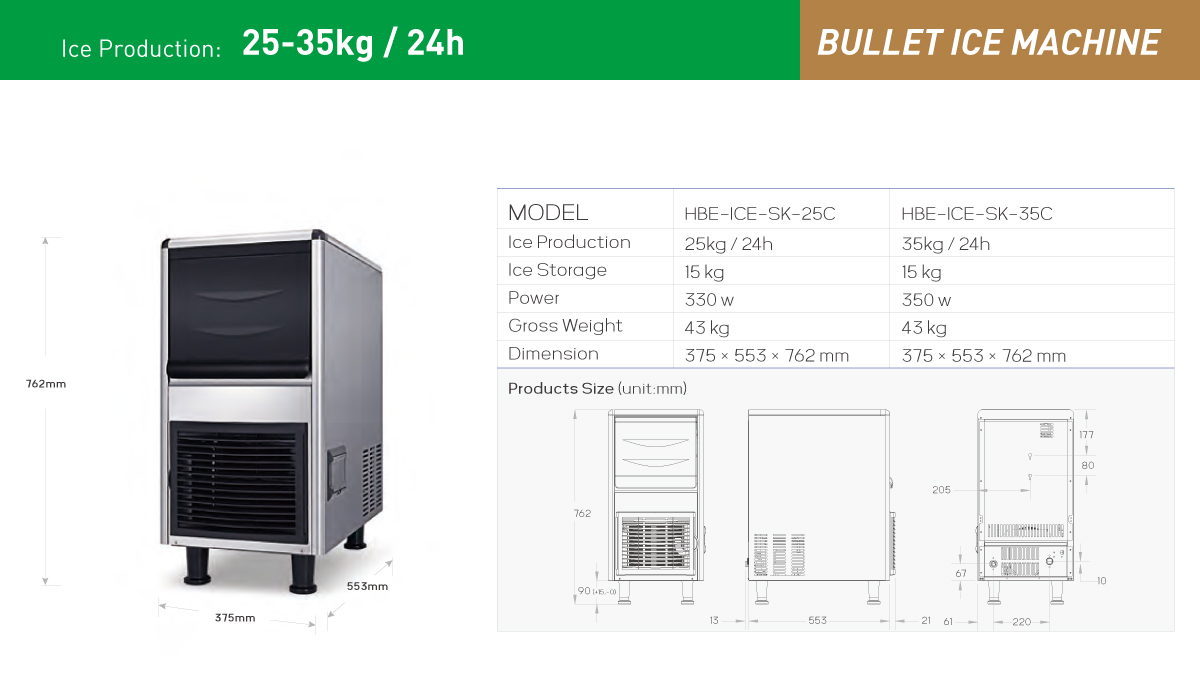 2535 KG/24H Bullet Freestanding Air Cooled Commercial Ice Maker